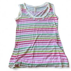 Little Yellow Button multicolor striped tank top w buttons neckline size‎ xs